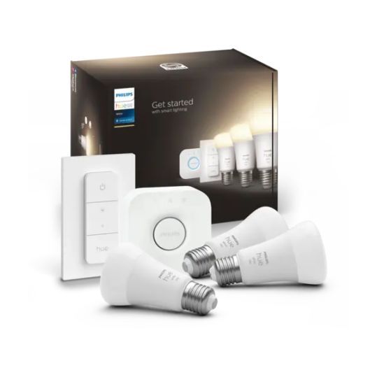 Philips Hue Startpaket - 3 x E27 Glödlampor + Brygga & Dimmer